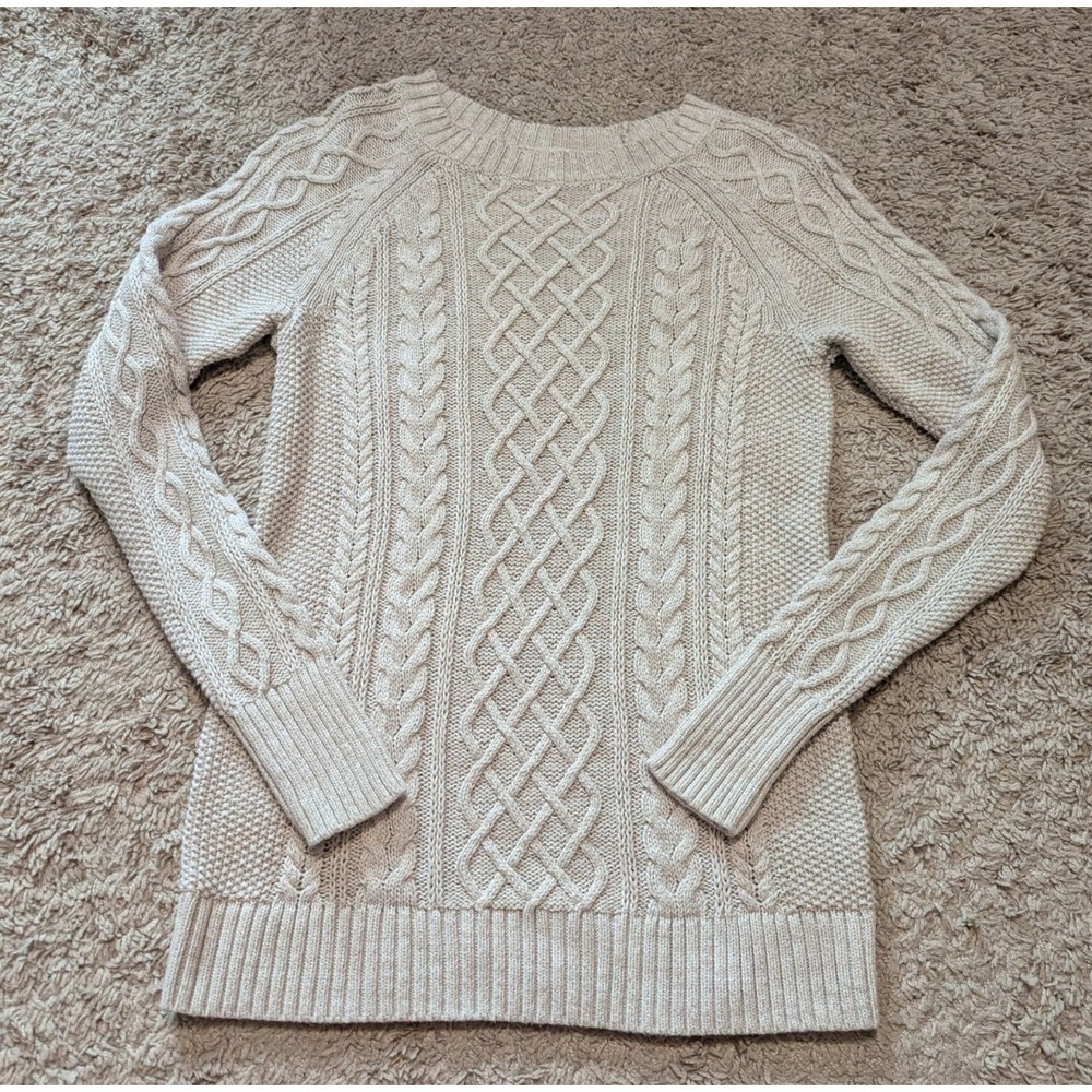 Gap‎ Cable Knit Sweater Womens Sz XS Oatmeal Fisherman Preppy Academia Gilmore